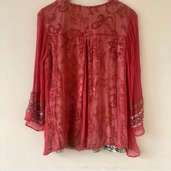 Soft Surroundings Tannon Embroidered Beaded Blouse Size Medium - Picture 7 of 9